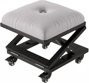 Fußhocker mit X-Bein, Quadratischer Polsterhocker aus Leinenstoff, 3‑Fach höhenv