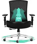 Blue Whale Bürostuhl 200kg,Großer und hoher Bürostuhl Ergonomisch,Drehstuhl aus Mesh und Wippfunktion,Office Chair mit 4D Armlehnen,Schreibtischstuhl mit breitem Sitzkissen