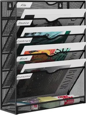 EasyPAG 6 Fächer Metall A4 Zeitschriftenhalter Wand Zeitschriften Wandhalter Aktenablage Dokumentenhalter Hängend Magazin Organizer Flyerständer Prospektspender,Schwarz