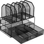 Amazon Basics Schreibtisch-Organizer aus Metallgeflecht, mit Schublade, doppelter Ablage und 5 se...