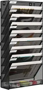 EasyPAG 10 Fächer Zusammensetzen Metall A4 Zeitschriftenhalter Wand Zeitschriften Wandhalter Aktenablage Dokumentenhalter Hängend Magazin Organizer Flyerständer Prospektspender,Schwarz