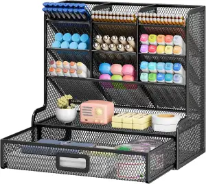 VITVITI Schreibtisch Organizer, 9 Fächer Stiftehalter mit Schublade, Netz Stifte