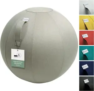 VLUV® BOL LEIV Sitzball Büro Ergonomisch [Atmungsaktiv mit Tragegriff und Wegrollschutz] Waschbarer Stoffbezug | Schwangerschaftsball| Gymnastikball Schwangerschaft Sitzball
