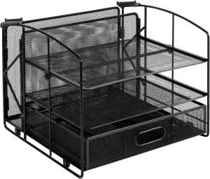 Amazon Basics Schreibtisch-Organizer, schwarz | Rechteckig, 3 Ablagen, Schublade